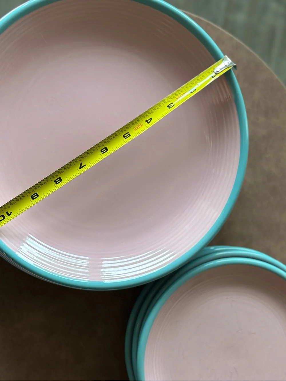 RIO Pink and Turquoise Rim Ceramic Dinner Plate Set